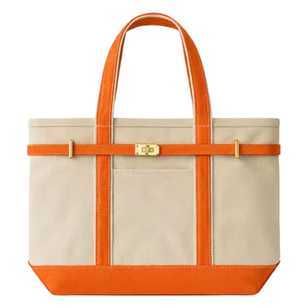 Canvas Boat Tote Orange Trim Collapsible Carryall