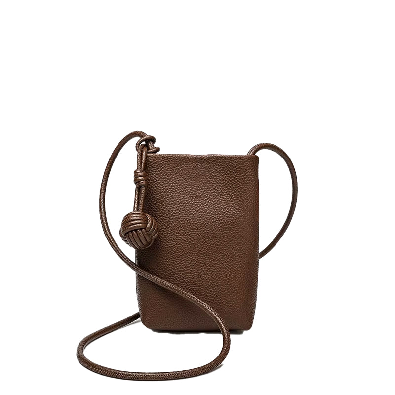 Chocolate Vegan Leather Phone Crossbody Bag With Knot Strap, Lightweight & Stylish | RIDGEblvd