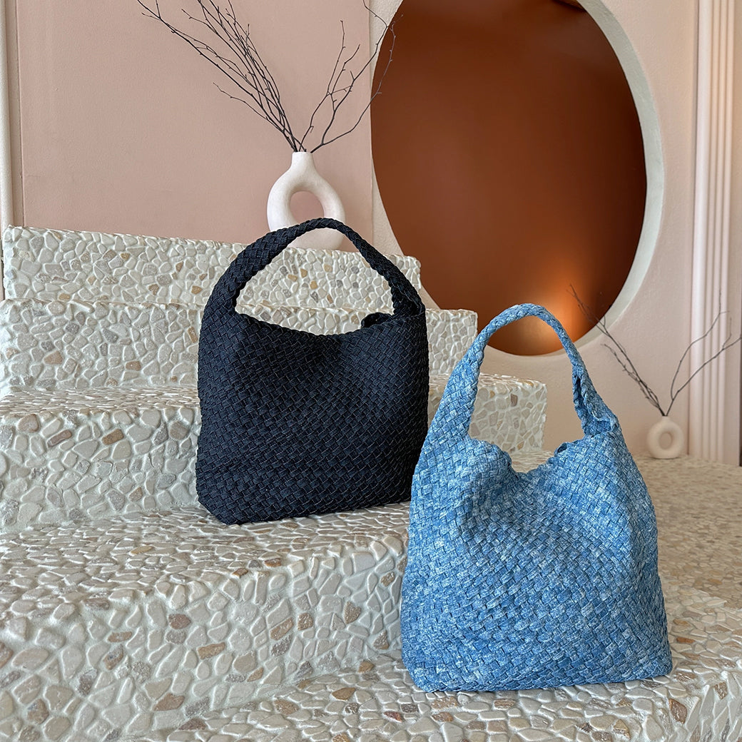 Johanna Black Denim Large Shoulder Bag | Melie Bianco