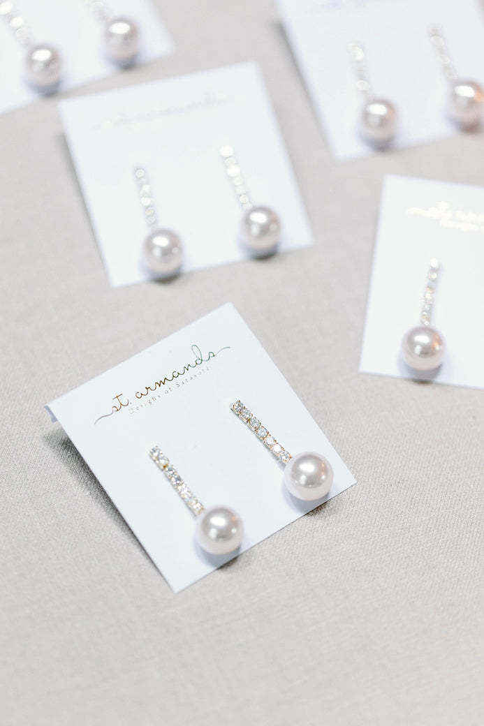 Small Swingy Pearl and Diamond Statement Drop Earrings | St Armands Designs of Sarasota