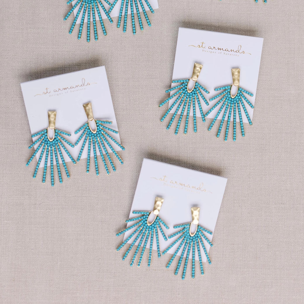 Light Turquoise Sunburst Statement Drop Earrings | St Armands Designs of Sarasota