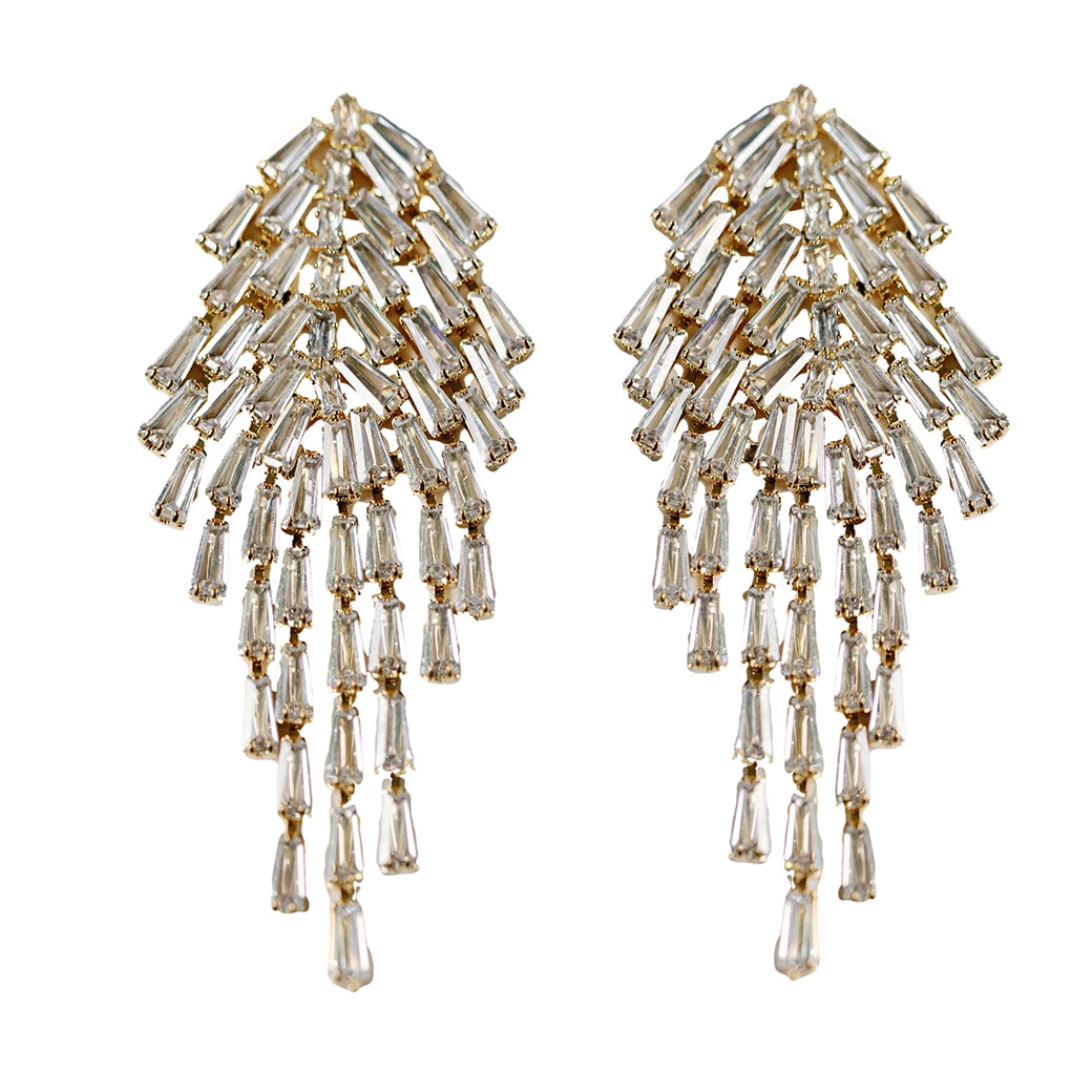 Crystal Waterfall Maxi Tassel Earrings – Statement Drop Earrings | St. Armands Desig