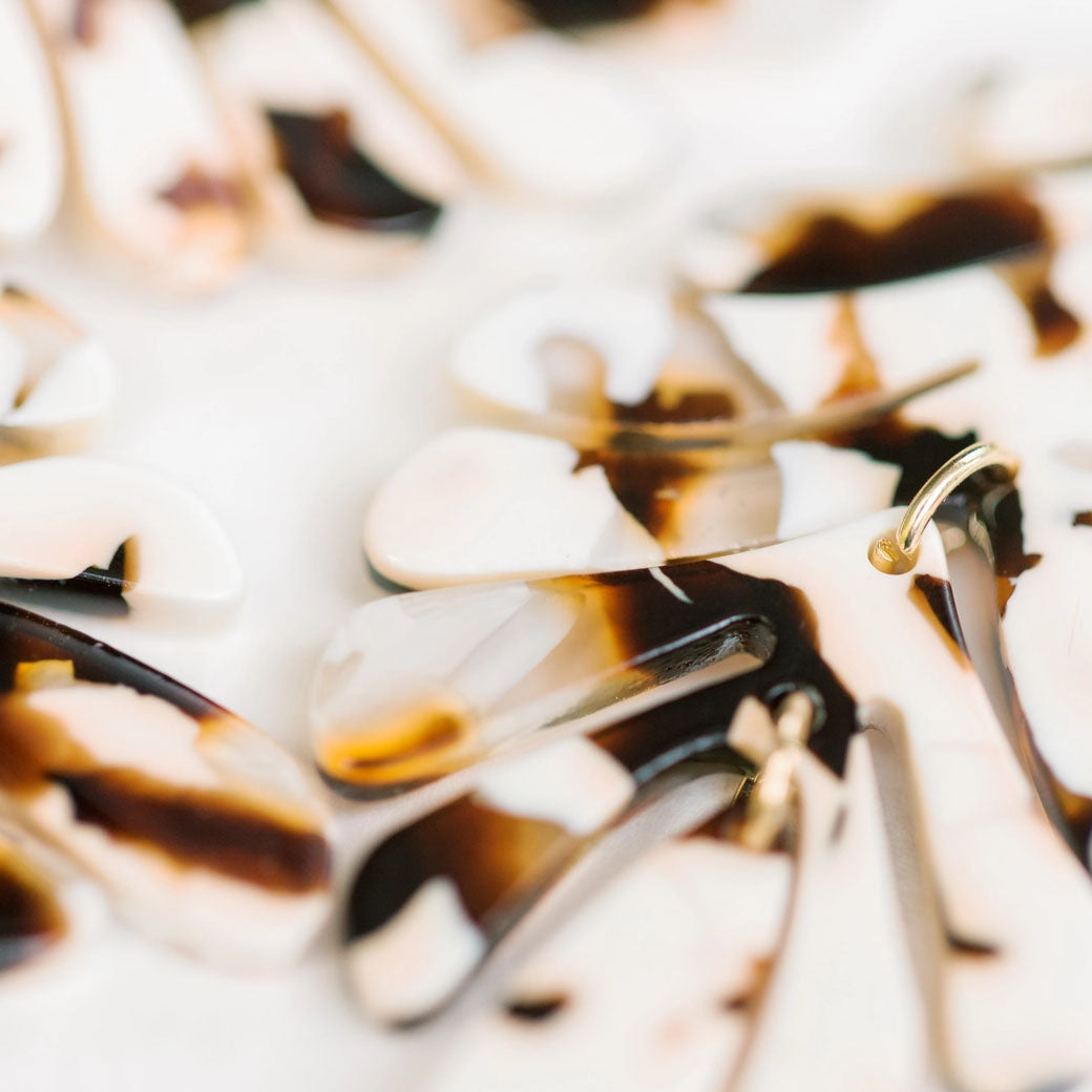 Cocoa Brown Palm Leaf Drop Earrings — Acrylic Monstera | St Armands Designs of Sarasota