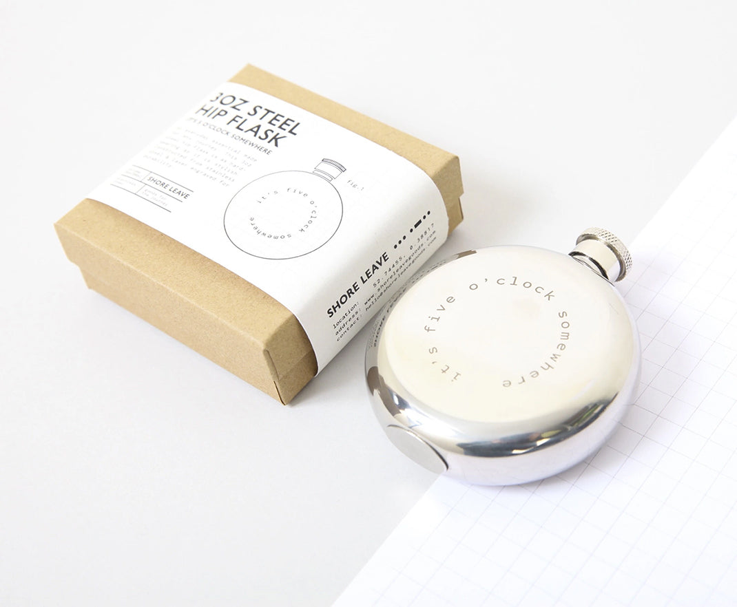 5 O'clock Somewhere Hip Flask - Stylish Stainless Steel Flask | Atlantic Folk Design