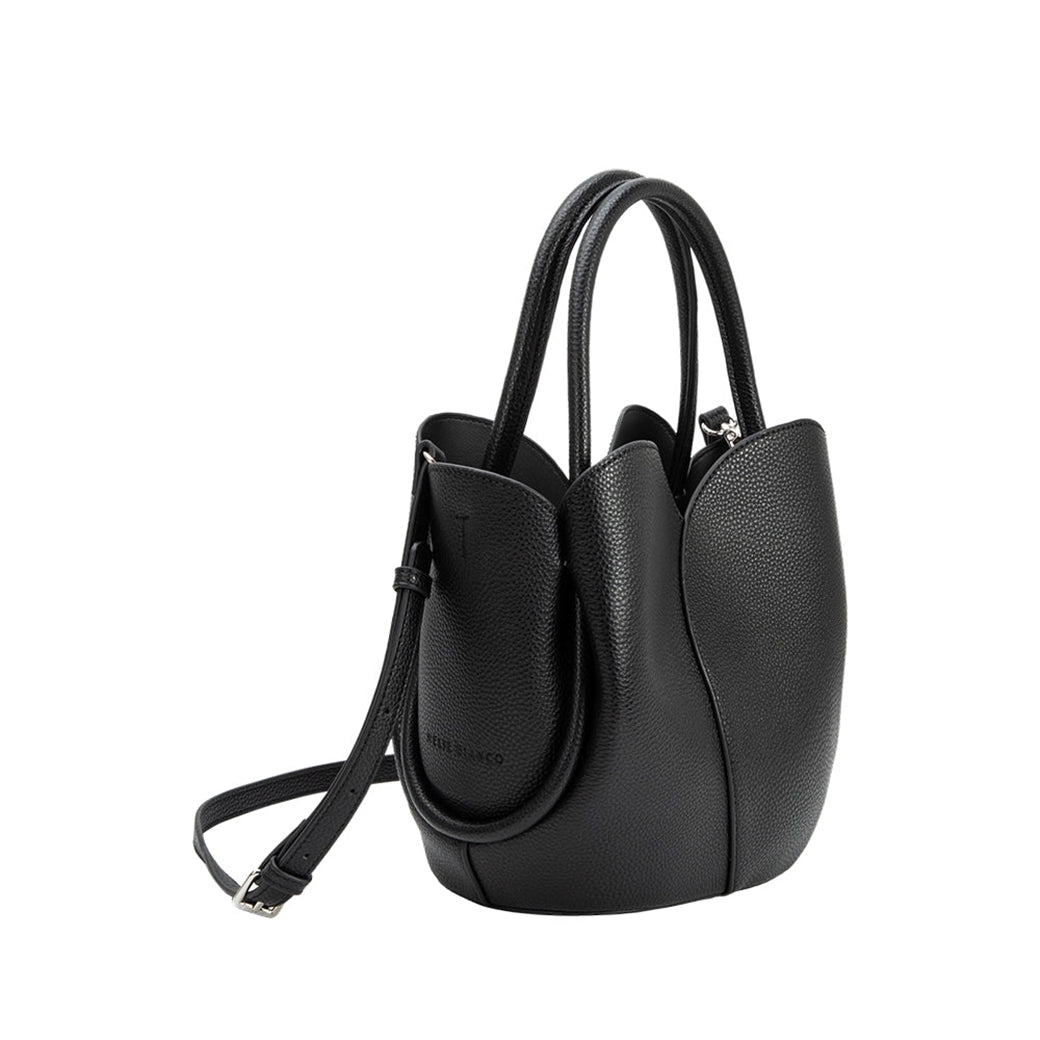 Tulip Black Vegan Top Handle & Crossbody Bag | Melie Bianco