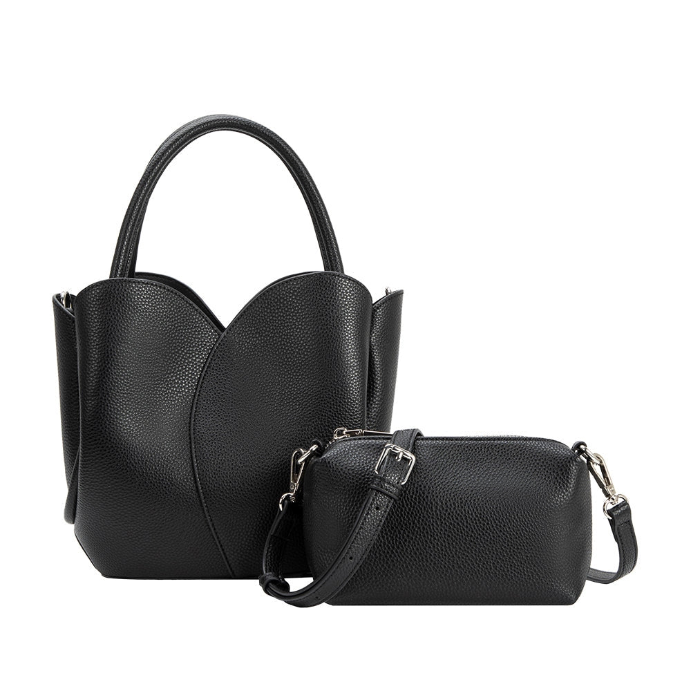 Tulip Black Vegan Top Handle & Crossbody Bag | Melie Bianco