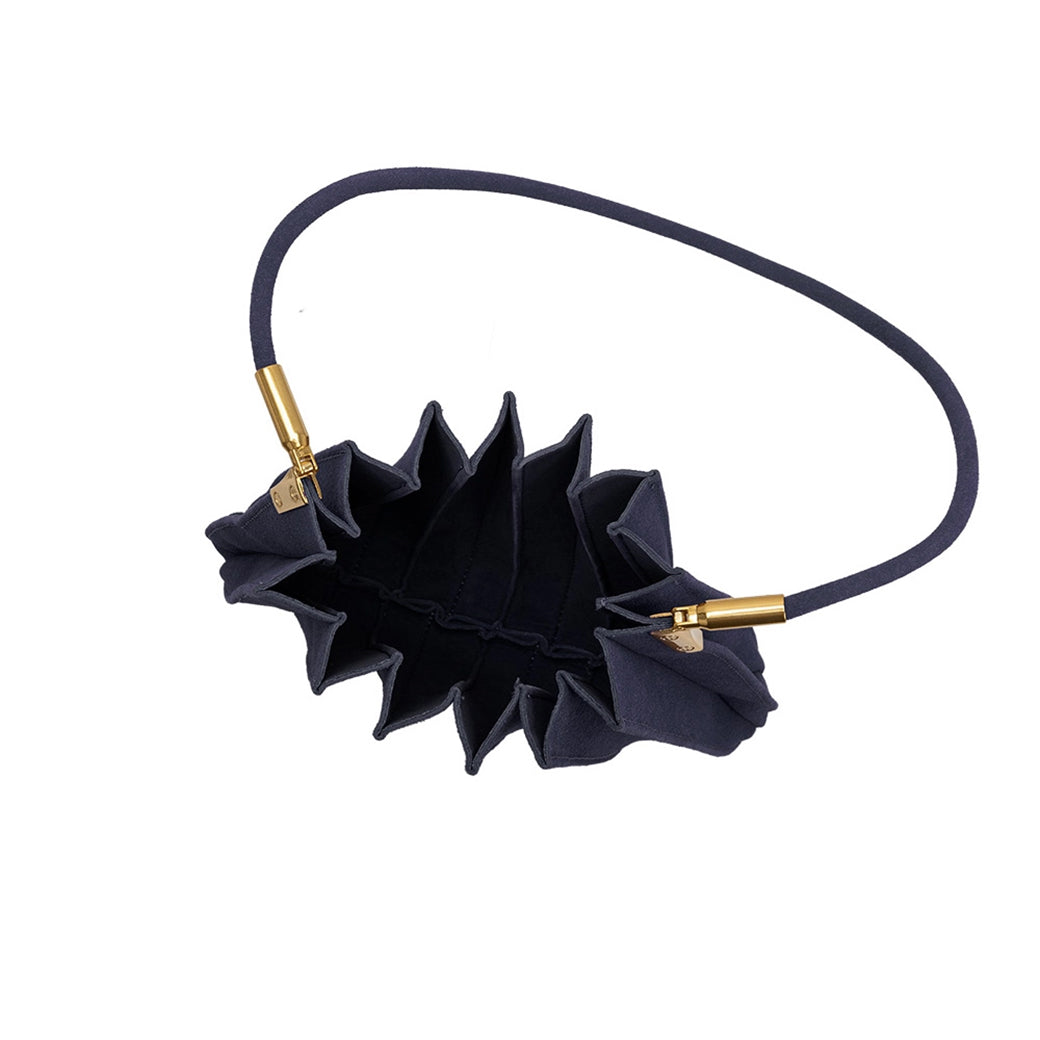 Carrie Navy Pleated Vegan Suede Shoulder Bag | Melie Bianco