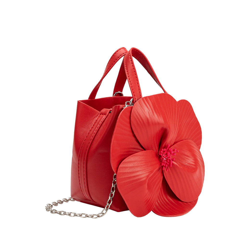Monroe Red Flower Vegan Leather Top Handle Bag | Melie Bianco