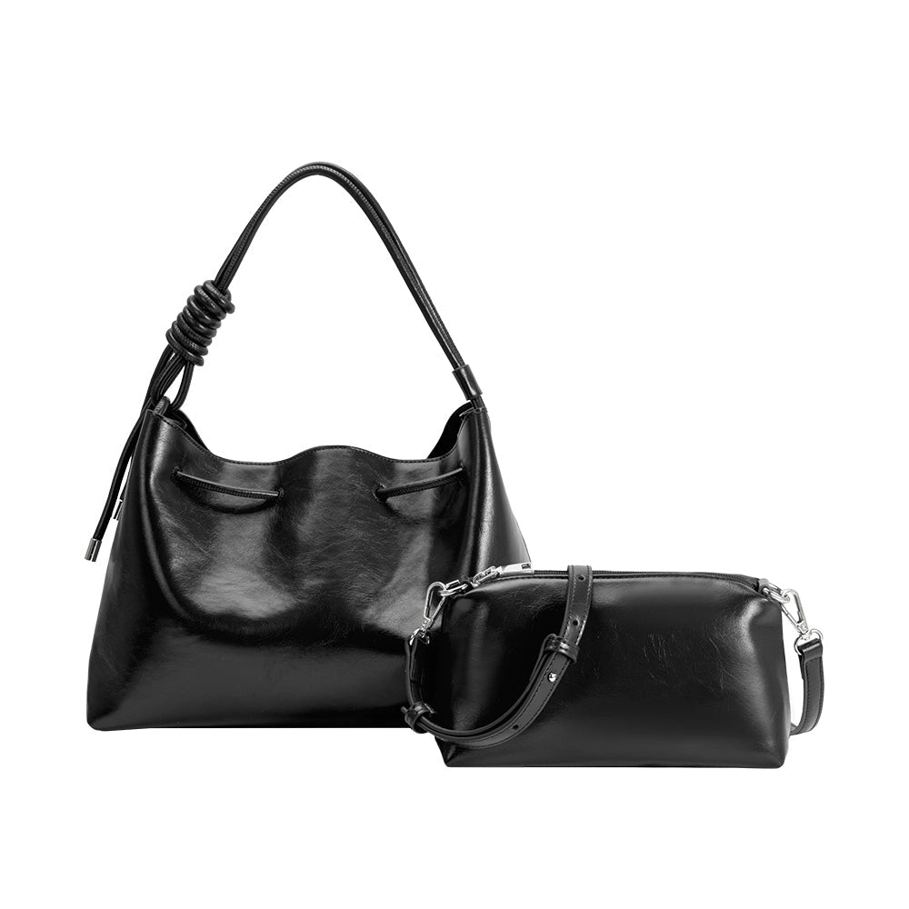 Margot Textured Black Convertible Crossbody & Shoulder Bag | Melie Bianco