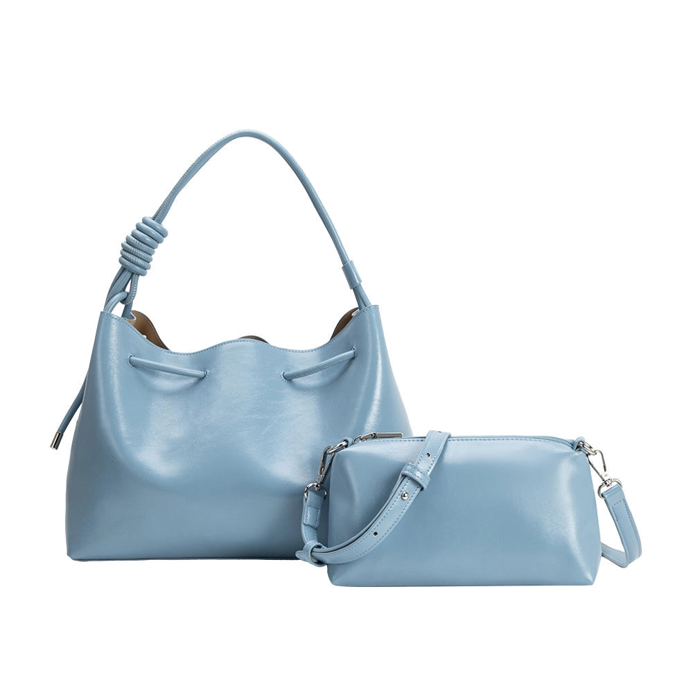 Margot Blue Textured Convertible Vegan Leather Crossbody & Shoulder Bag | Melie Bianco