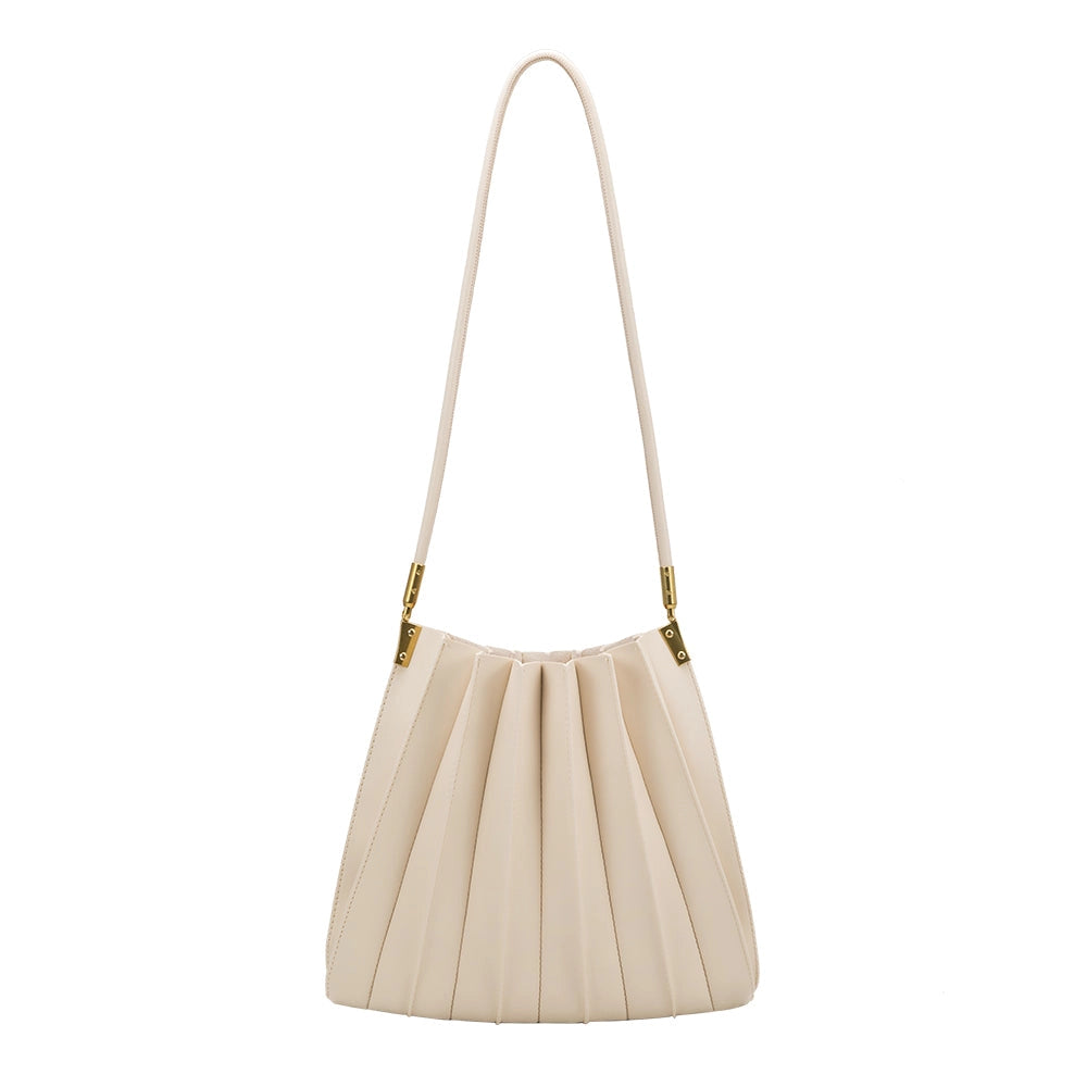 Carrie Ivory Pleated Vegan Leather Shoulder Bag | Melie Bianco
