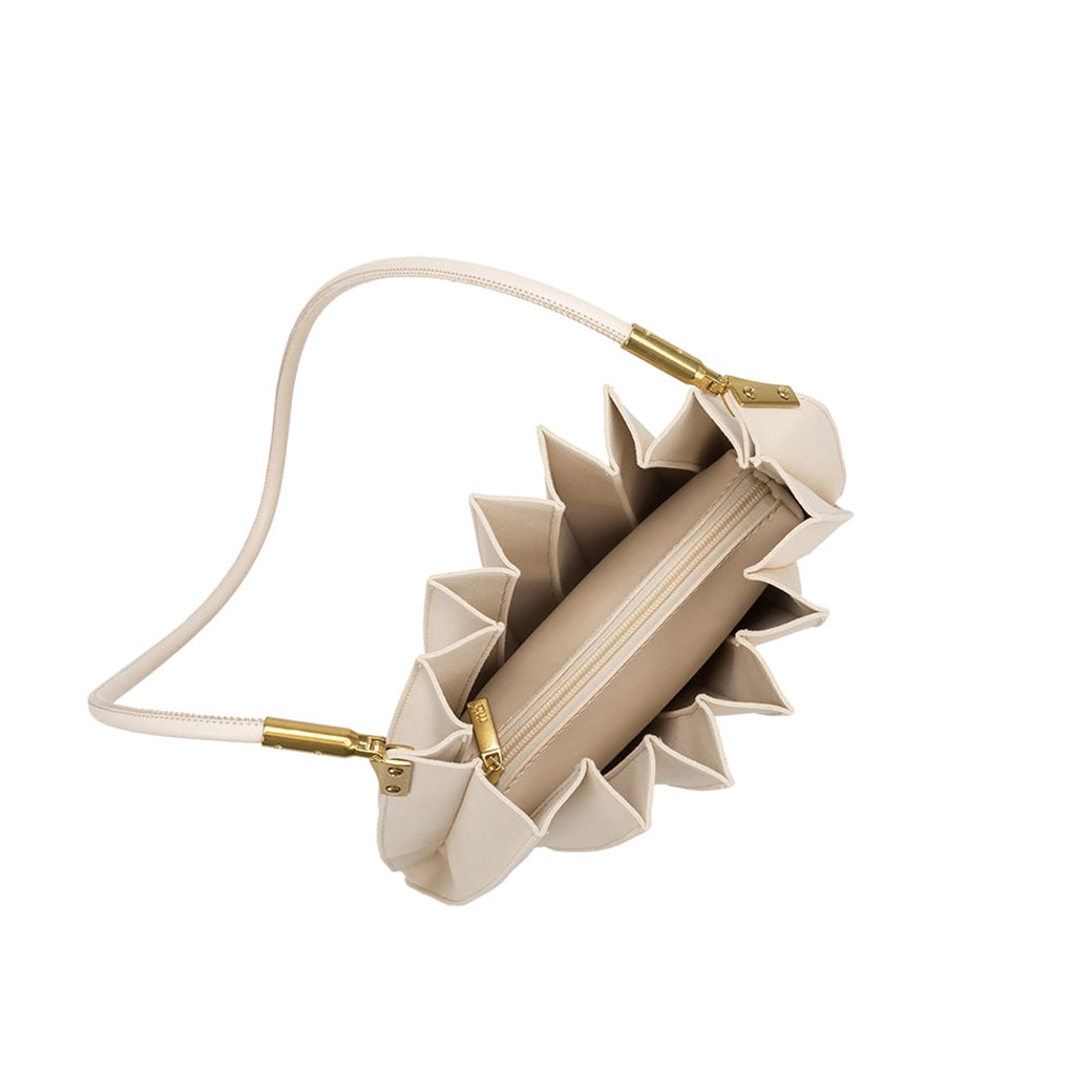 Carrie Ivory Pleated Vegan Leather Shoulder Bag | Melie Bianco