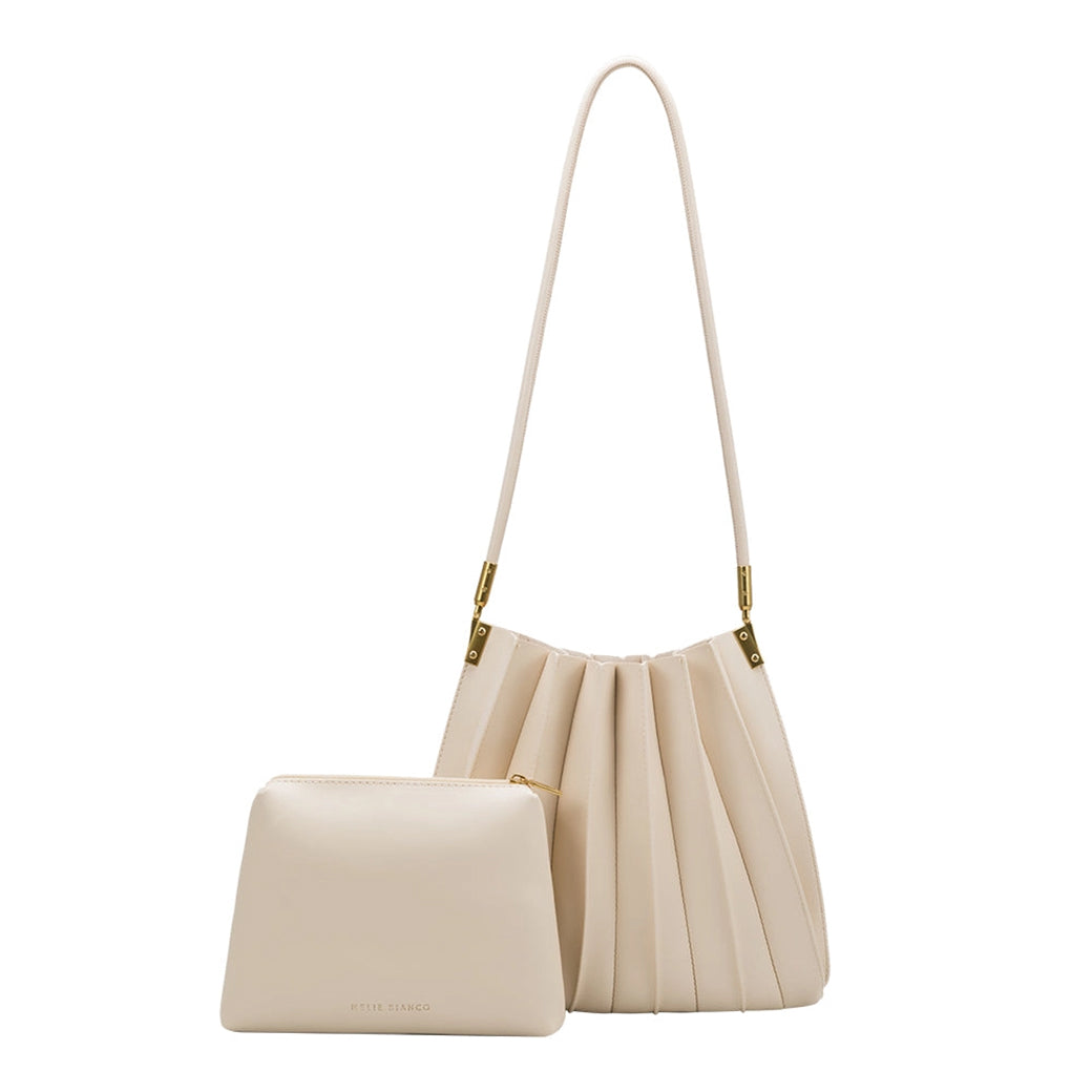 Carrie Ivory Pleated Vegan Leather Shoulder Bag | Melie Bianco