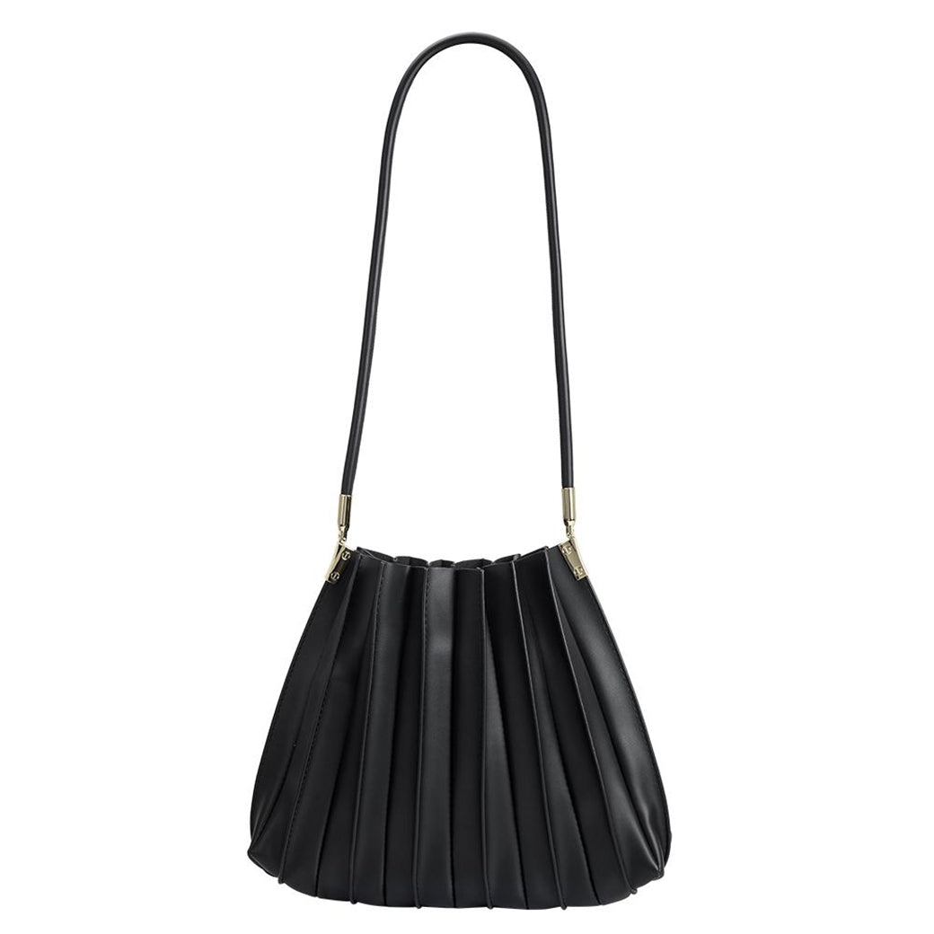 Carrie Black Pleated Vegan Leather Shoulder Bag | Melie Bianco