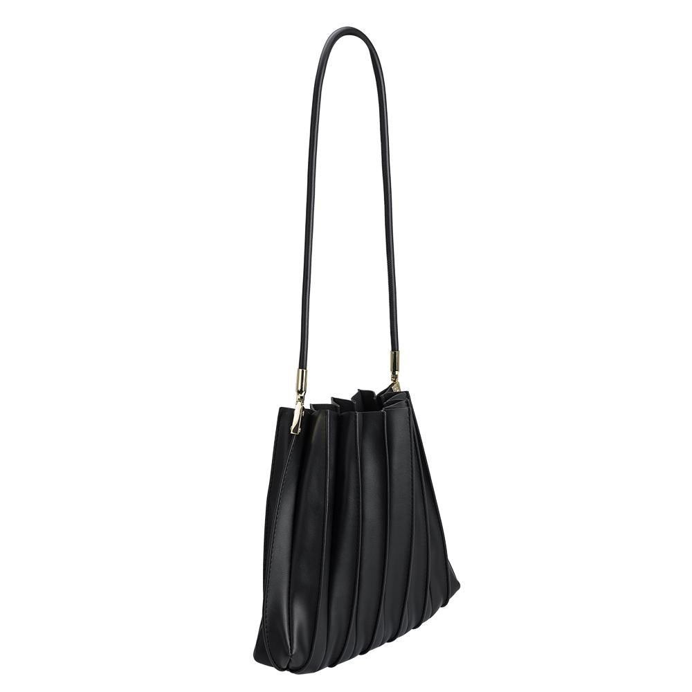 Carrie Black Pleated Vegan Leather Shoulder Bag | Melie Bianco