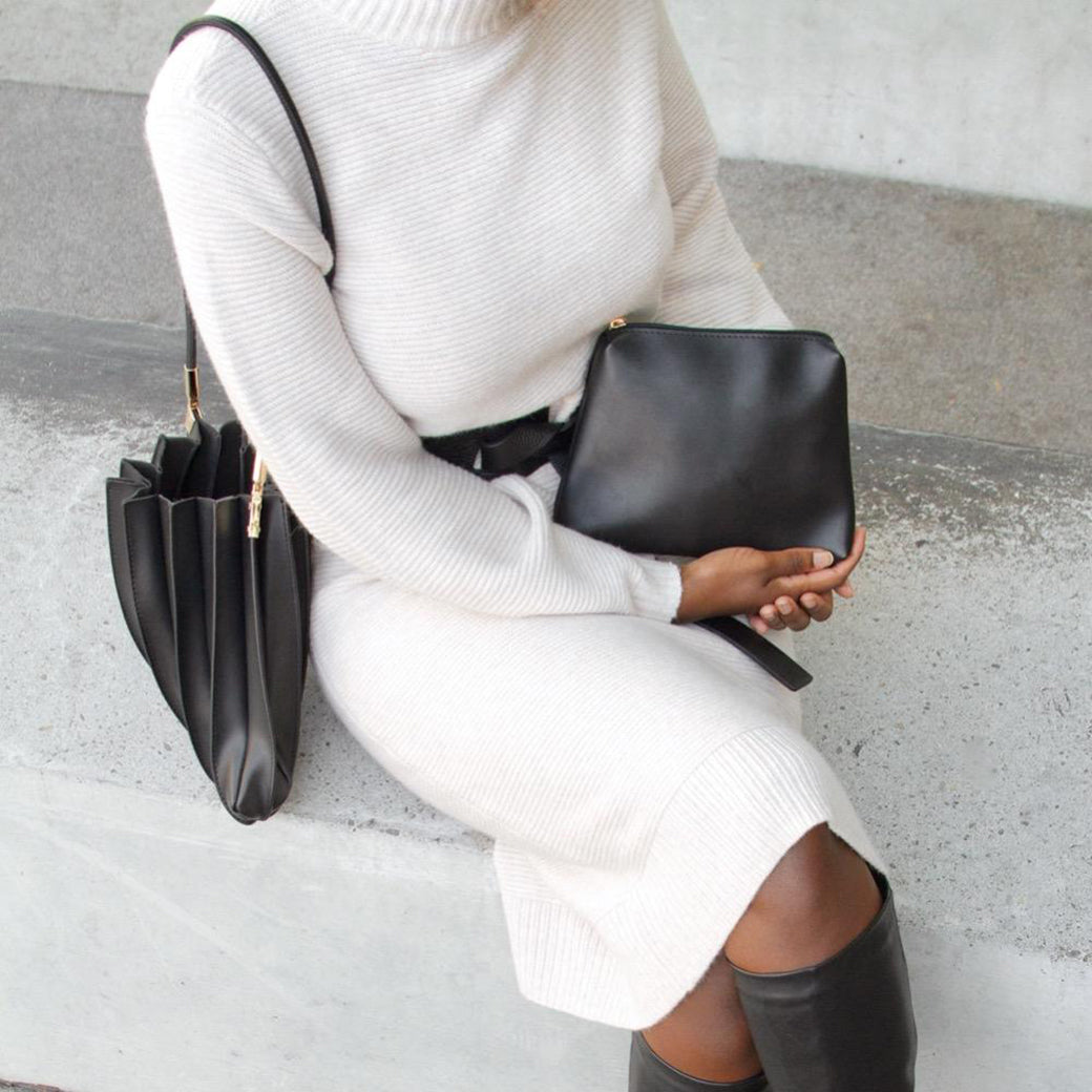 Carrie Black Pleated Vegan Leather Shoulder Bag | Melie Bianco