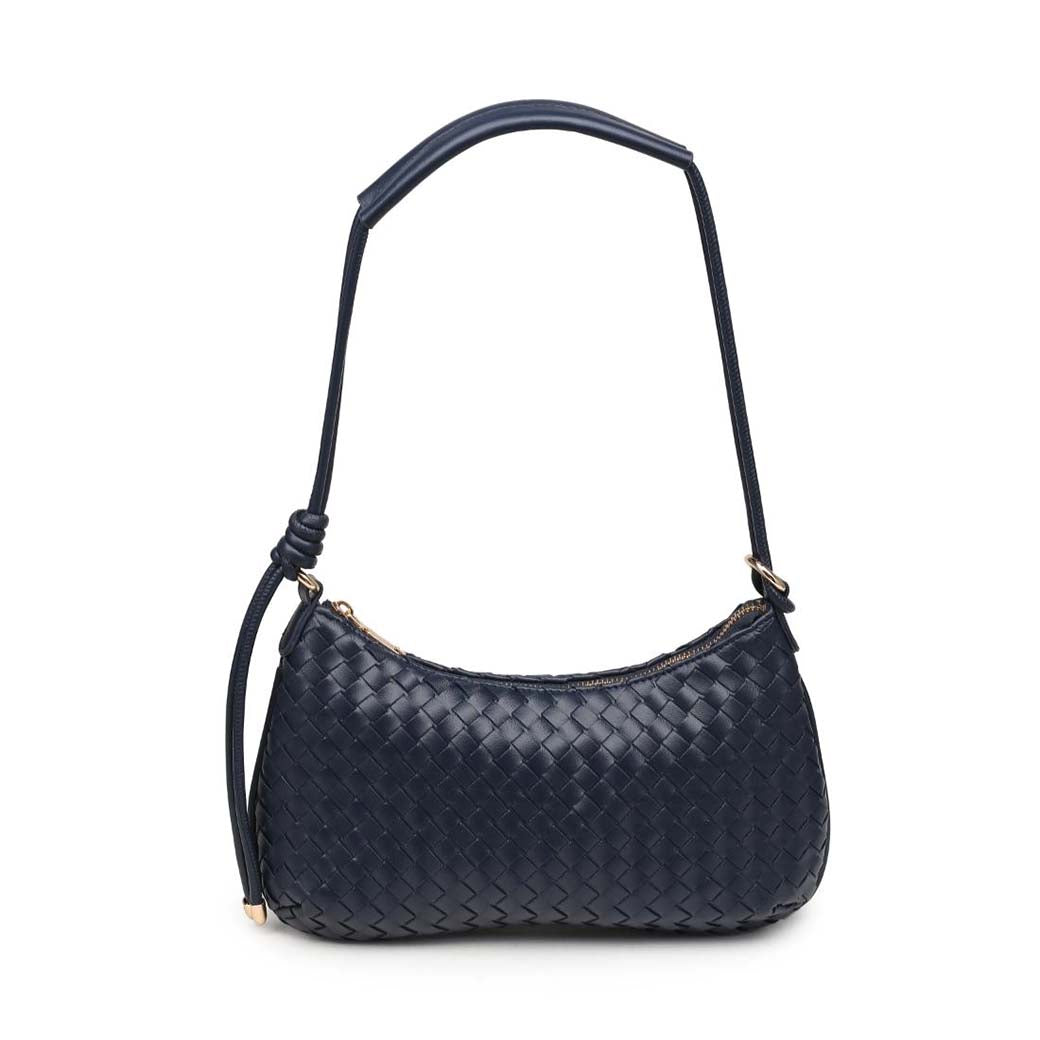 Cindy Navy Woven Vegan Leather Shoulder Bag | Moda Luxe