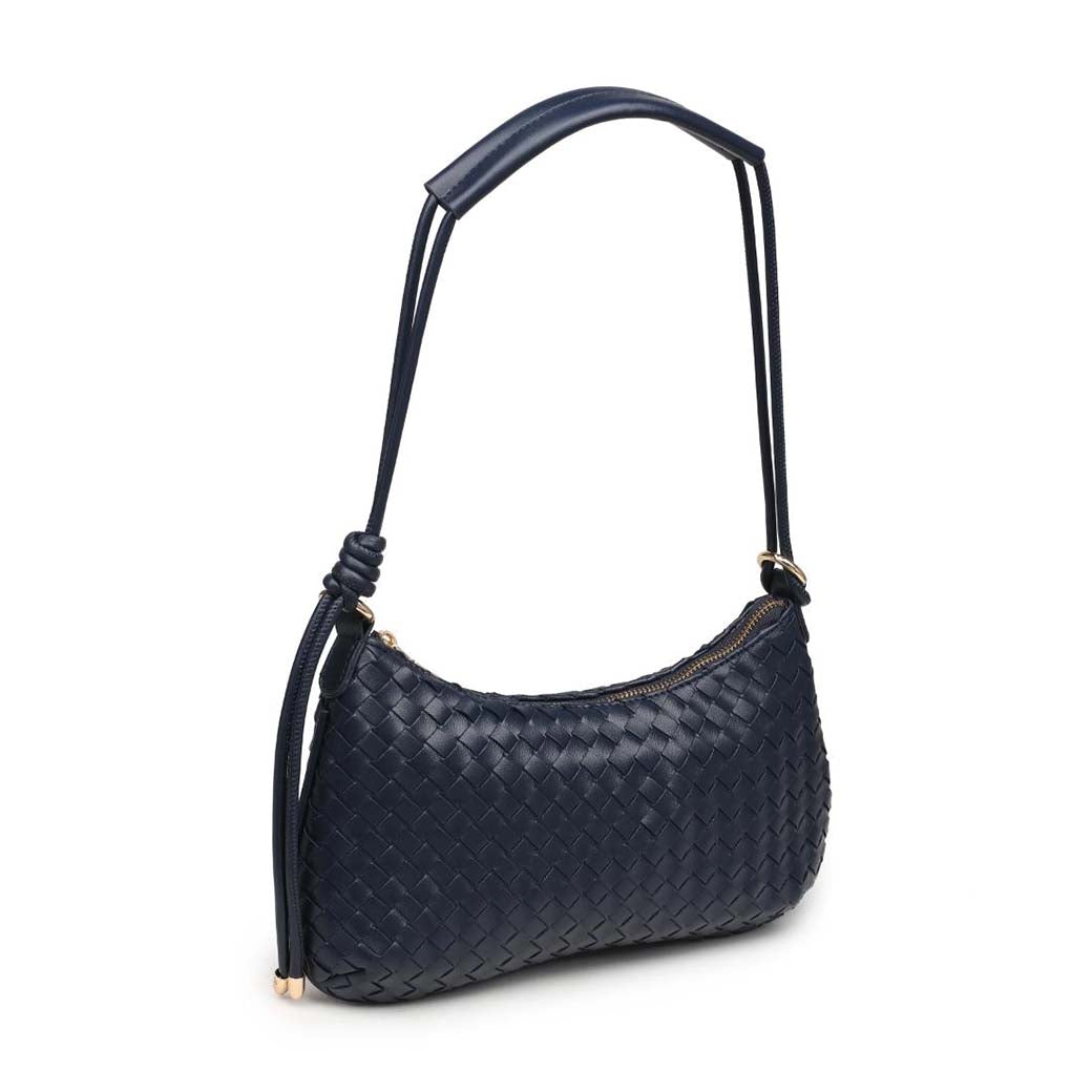 Cindy Navy Woven Vegan Leather Shoulder Bag | Moda Luxe