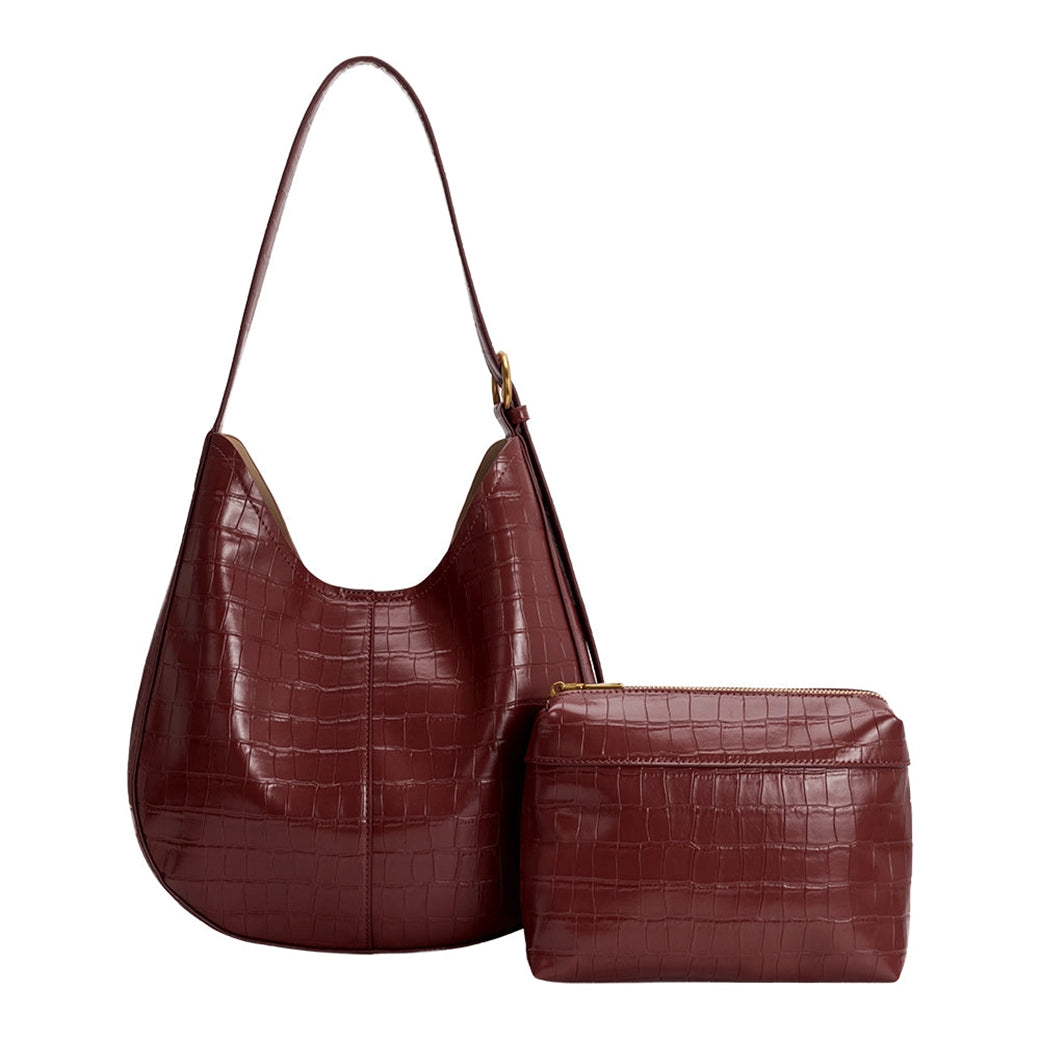 Stefanie Burgundy Embossed Vegan Leather Shoulder Bag | Melie Bianco