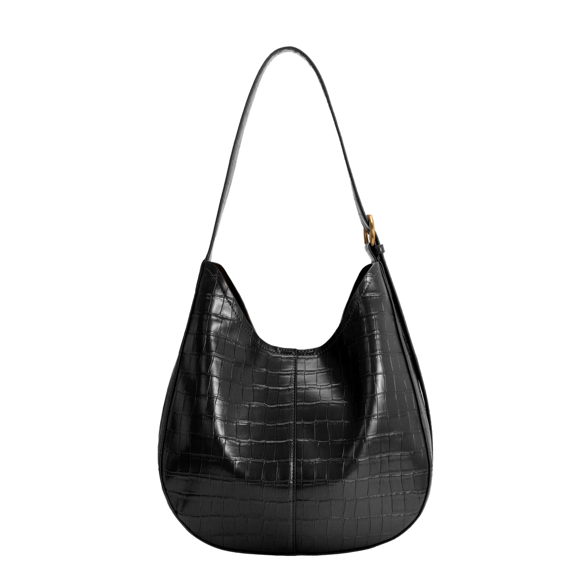 Stefanie Black Croc Embossed Vegan Leather Shoulder Bag | Melie Bianco