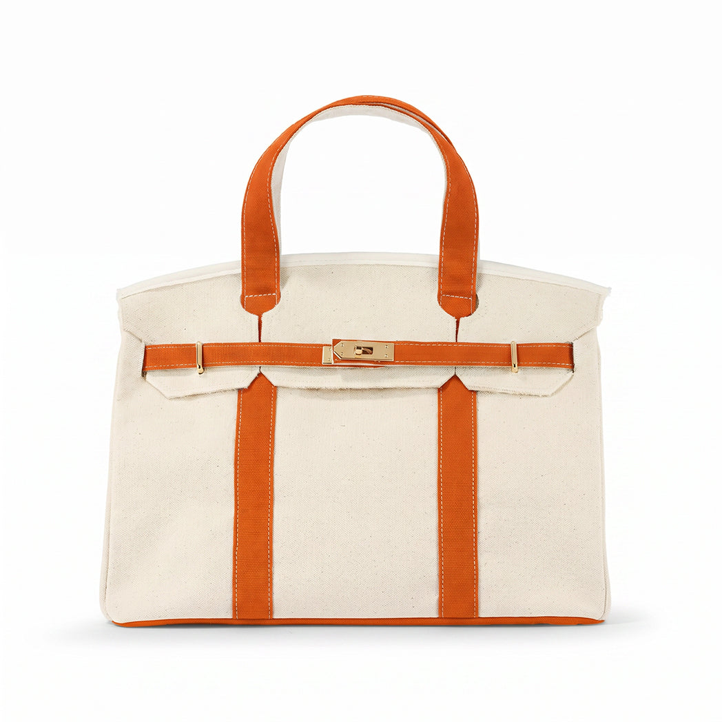 The Boatkin Canvas Tote – Handcrafted Canvas Bag Coastal Orange Trim & Gold Hardware