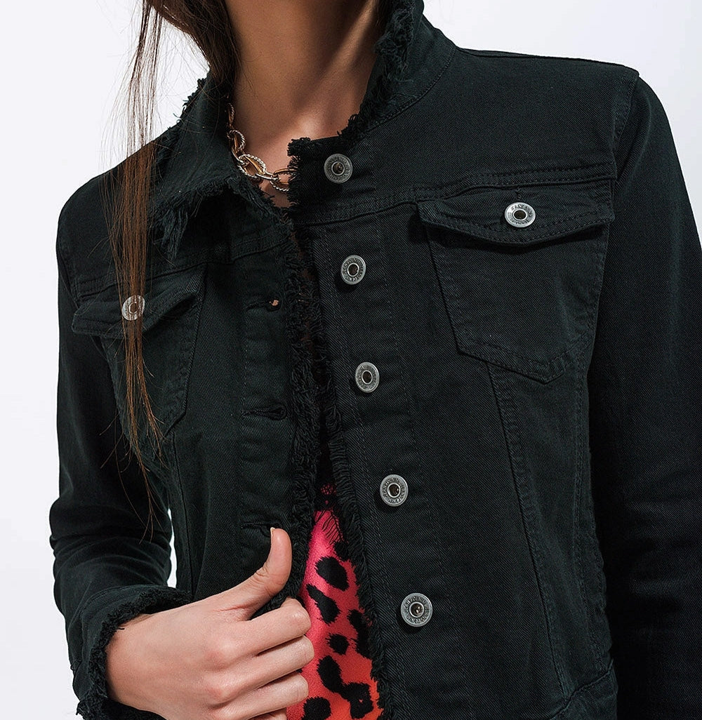 Raw Edge Black Denim Jacket | Q2