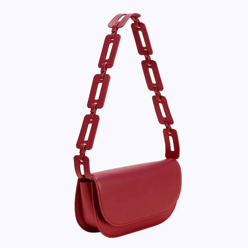 Inez Red Vegan Leather Shoulder Bag | Melie Bianco