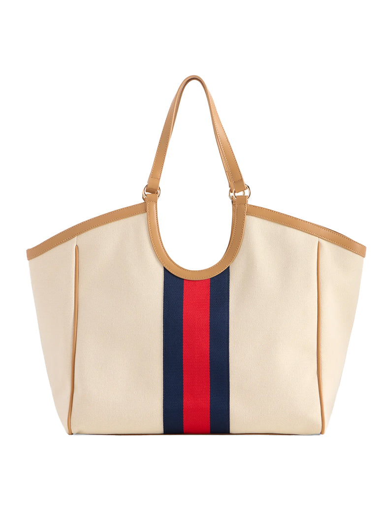The Scala Racer Stripe Cream Tote | Shiraleah