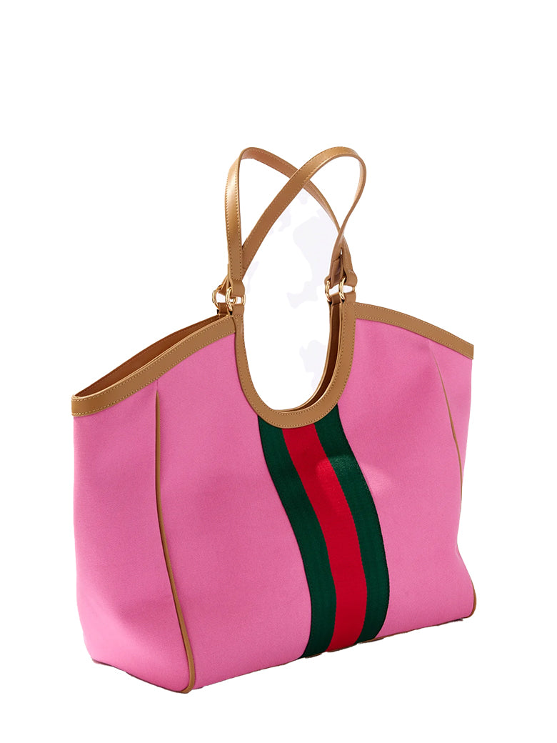 The Scala Racer Stripe Pink Tote | Shiraleah