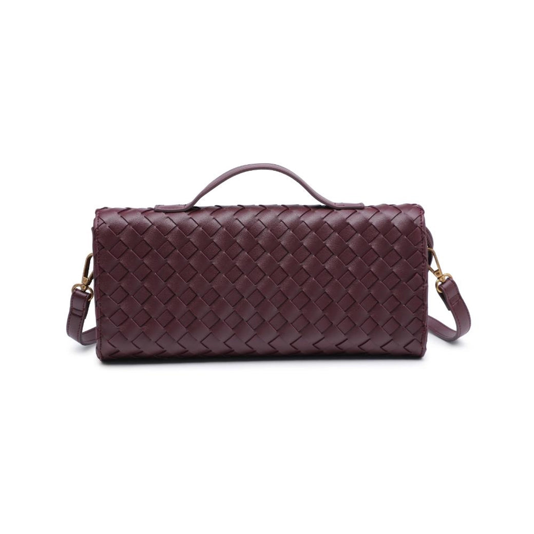 Ada Wine Top Handle Woven East-West Clutch and Crossbody Bag, Vegan Leather | Urban Expressions