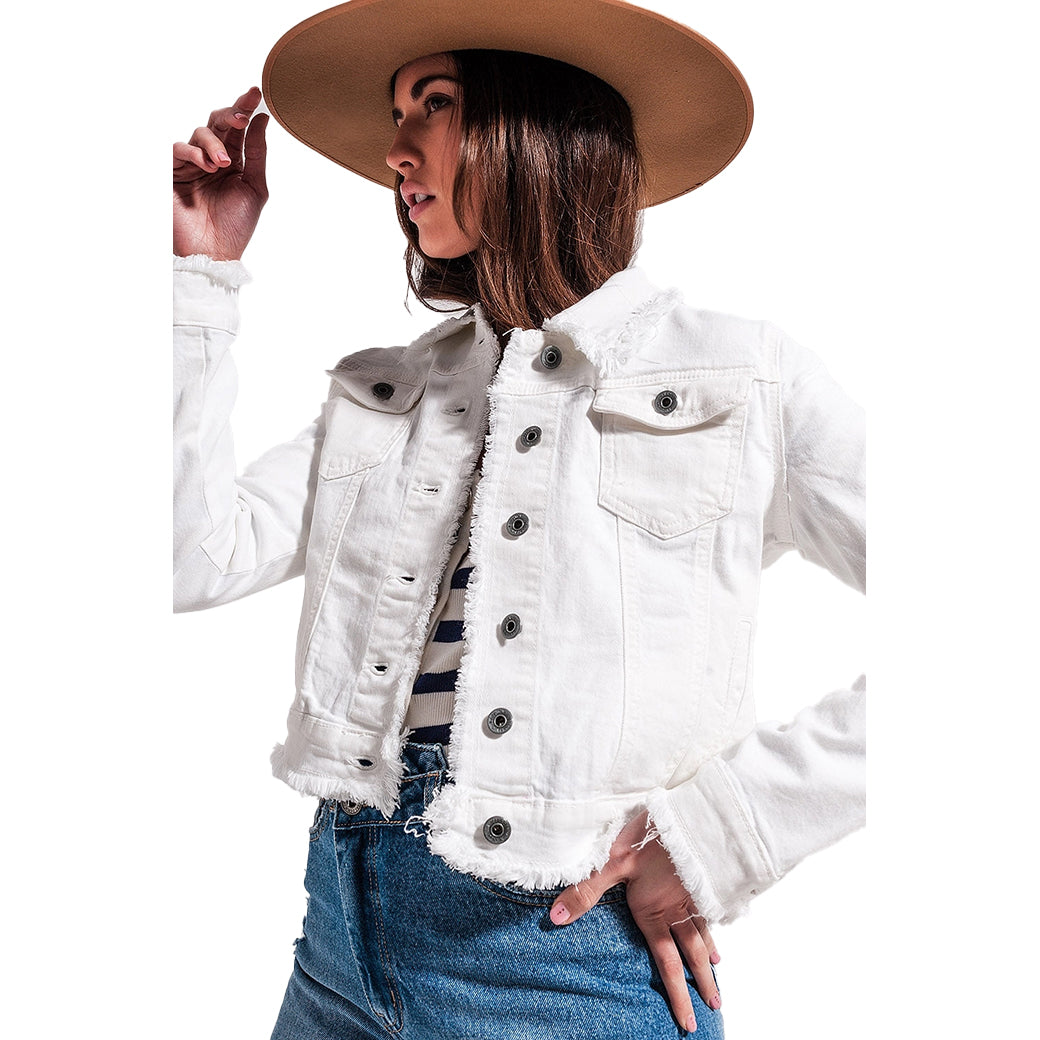 Raw Edge White Denim Jacket | Q2