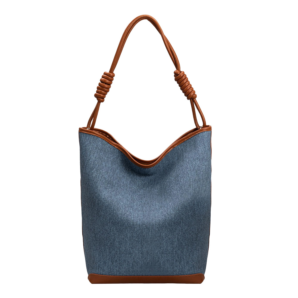 Adeline Demin Vegan Leather Trim Canvas Tote Bag | Melie Bianco