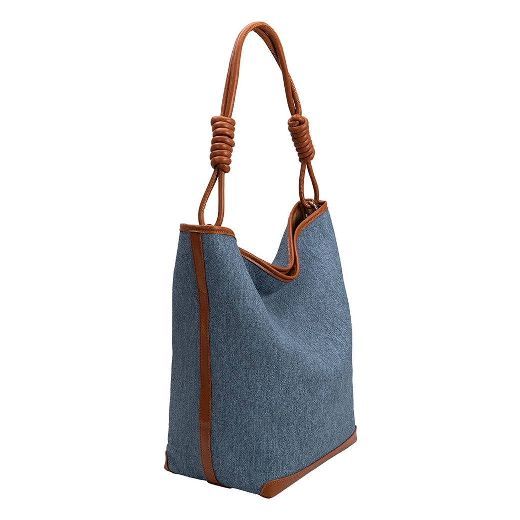 Adeline Demin Vegan Leather Trim Canvas Tote Bag | Melie Bianco