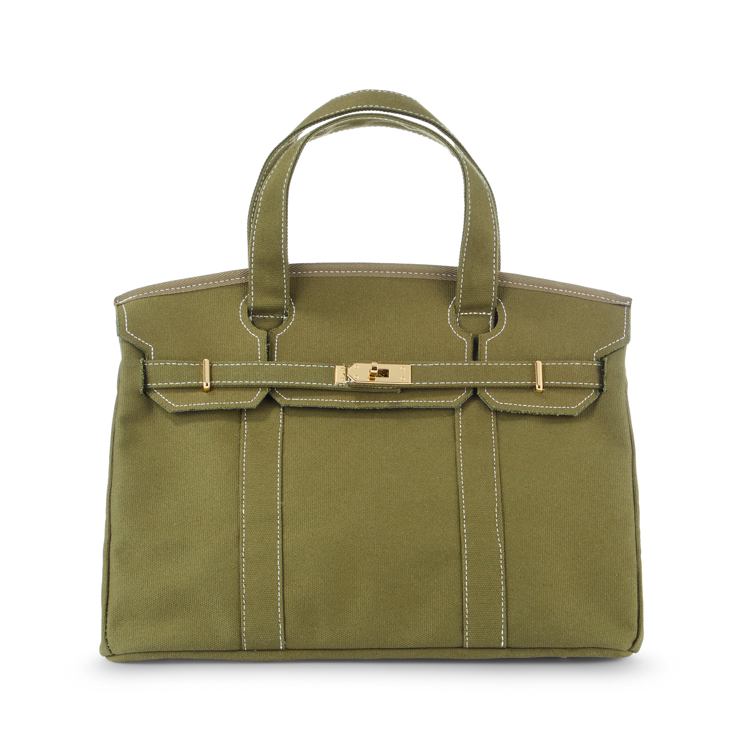 The Boatkin Canvas Tote – Canvas Bag Solid Army Green & Gold Hardware