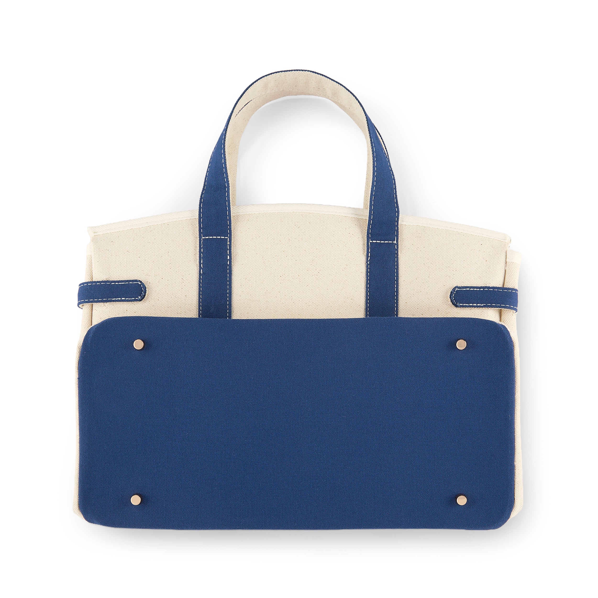 The Boatkin Canvas Tote – Handcrafted Canvas Bag Coastal Navy Trim & Gold Hardware