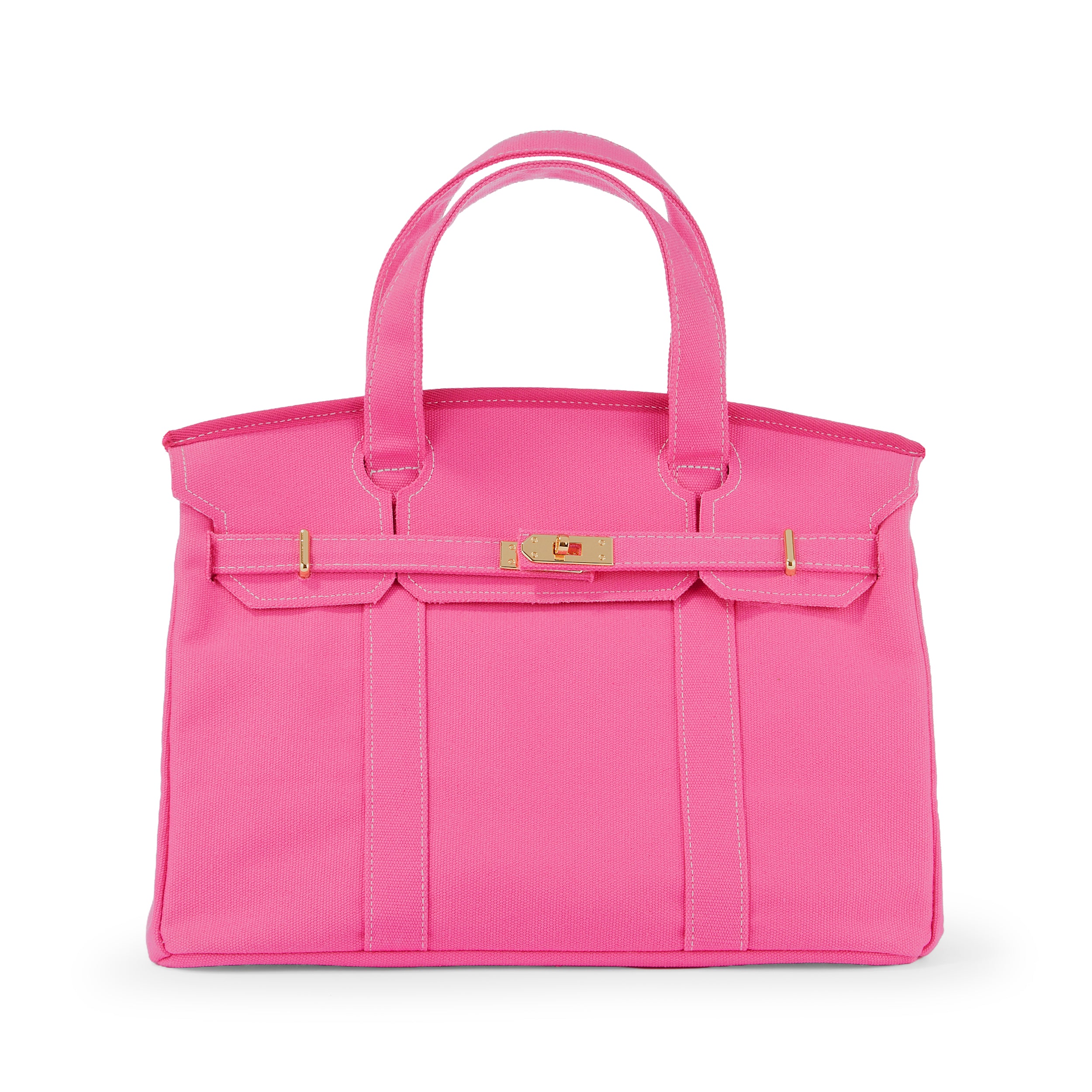 The Boatkin Canvas Tote – Canvas Bag Solid Pink & Gold Hardware