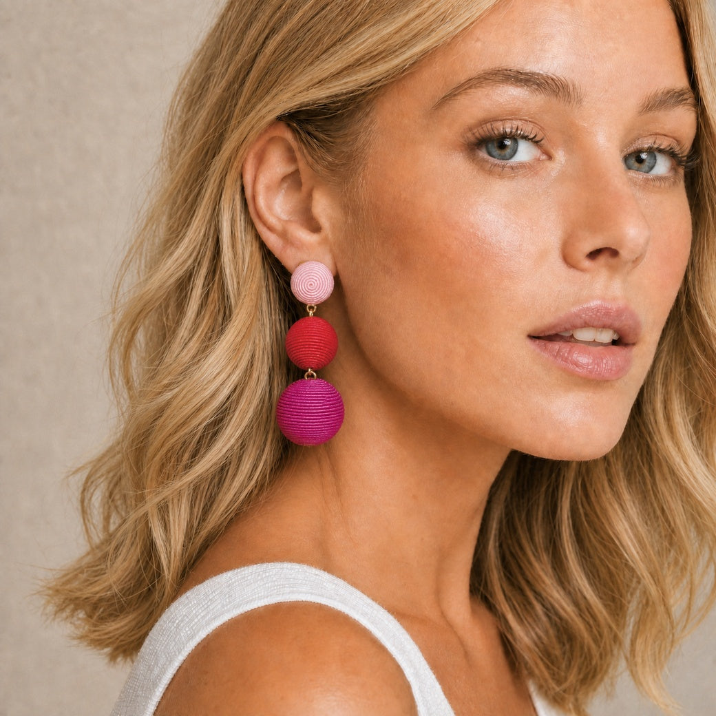Pink, Red & Fuchsia Ombre Ball Drop Earrings — Lido | St Armands Designs of Sarasota
