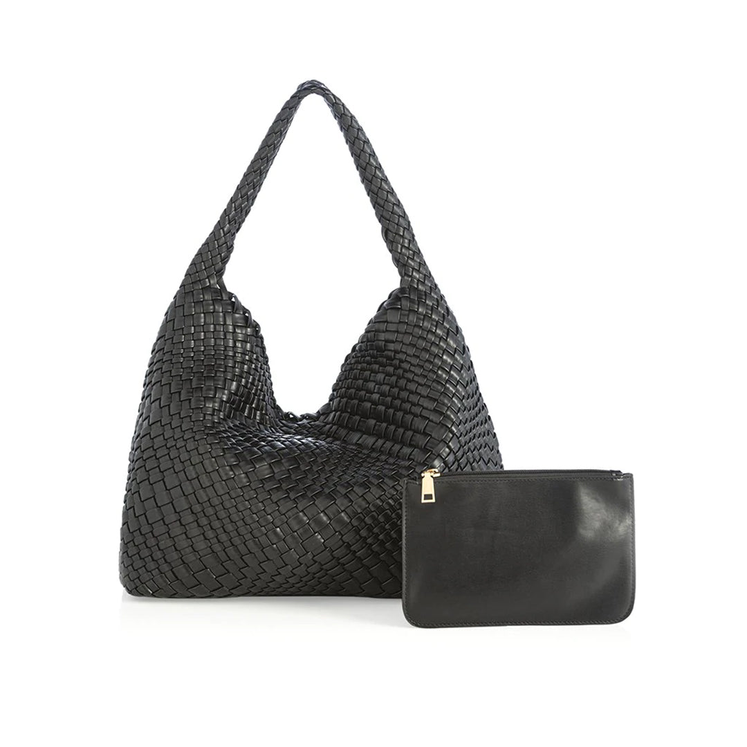 Blythe Black Woven Vegan Leather Hobo Bag | Shiraleah