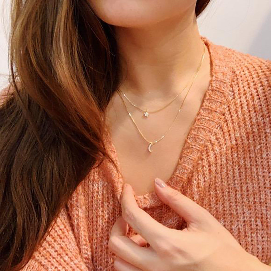 Gold Layered Moon and Star Lily Necklace | FYB Jewelry"