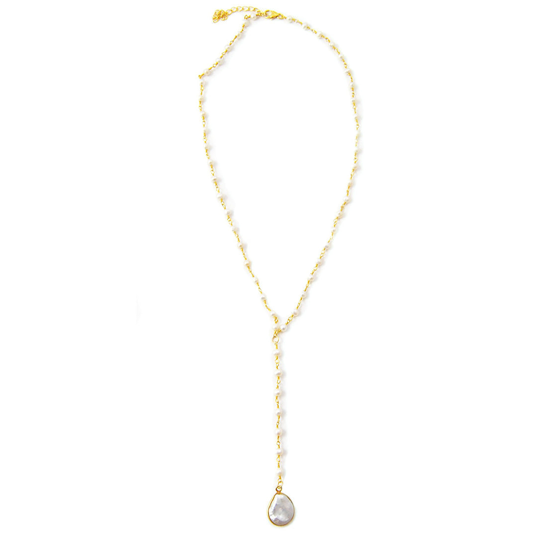 Luna Lariat Necklace with Pearl Bezel Pendant | FYB Jewelry