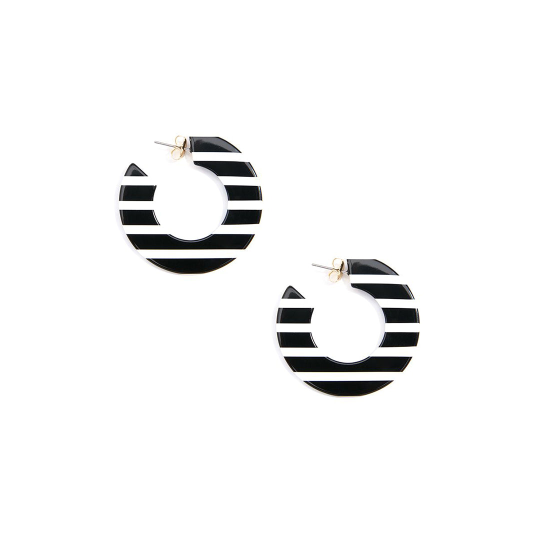 Black and White Striped Flat Hoop Earrings - Modern Statement Earrings | ZENZII