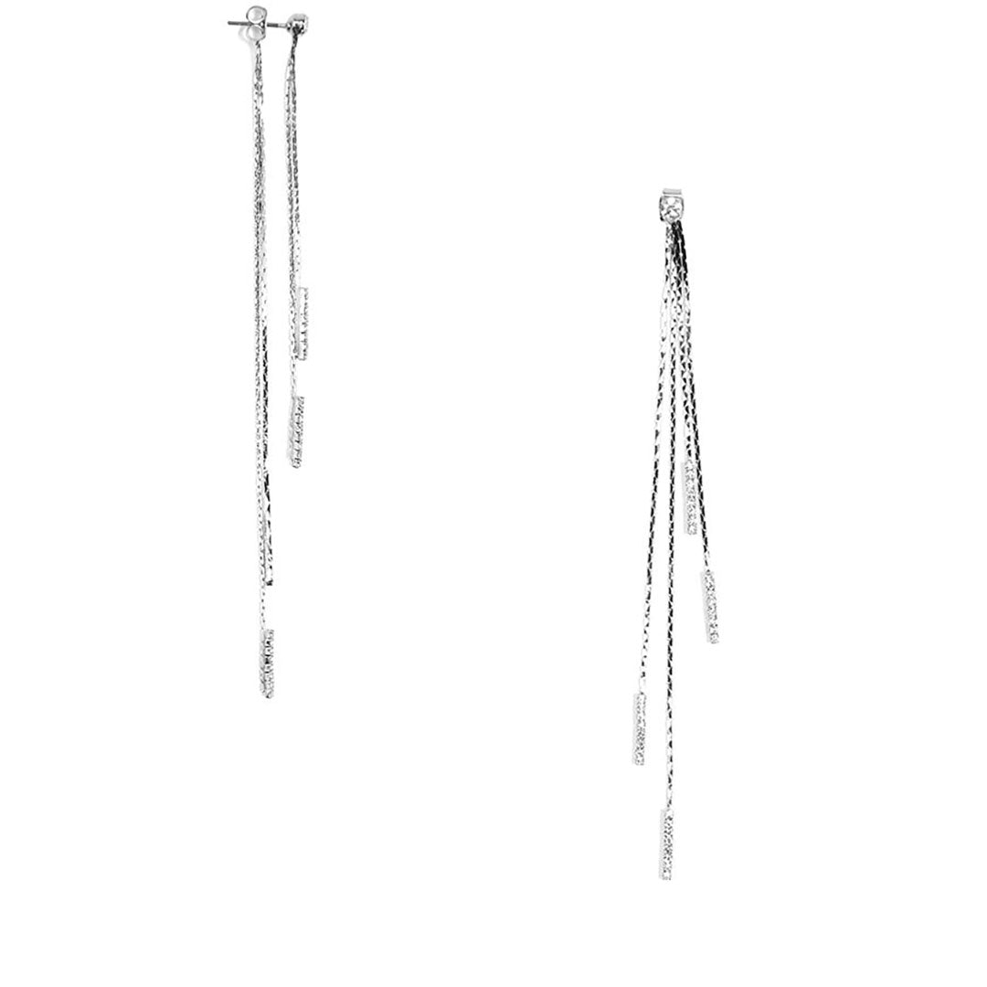 Crystal Silver Embellished Ear Jacket Statement Earrings | ZENZII