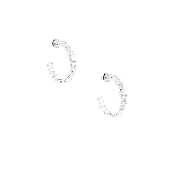 Crystal Baguette Embellished Hoop Earrings