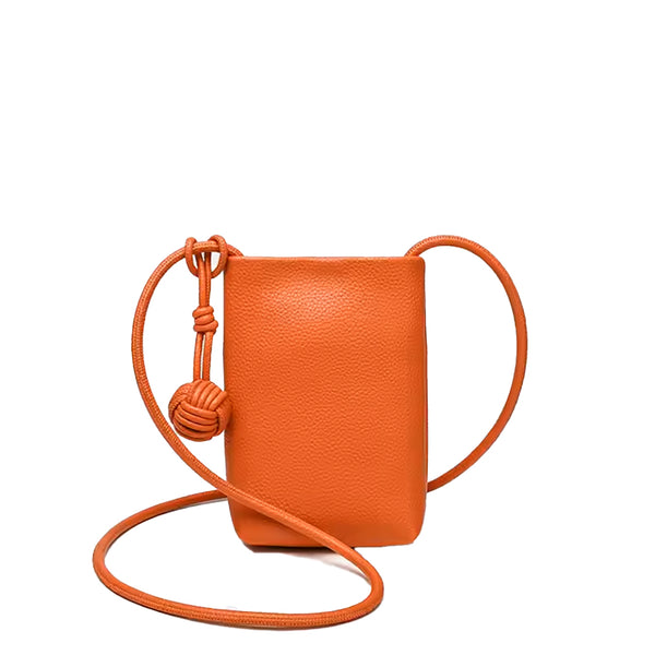 Mini Orange Vegan Leather Phone Crossbody Bag With Knot Strap, Lightweight & Stylish | RIDGEblvd