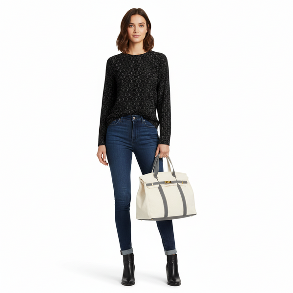 The Boatkin Canvas Tote – Handcrafted Vintage Lineman Canvas Bag with Gray Trim & Gold Hardware