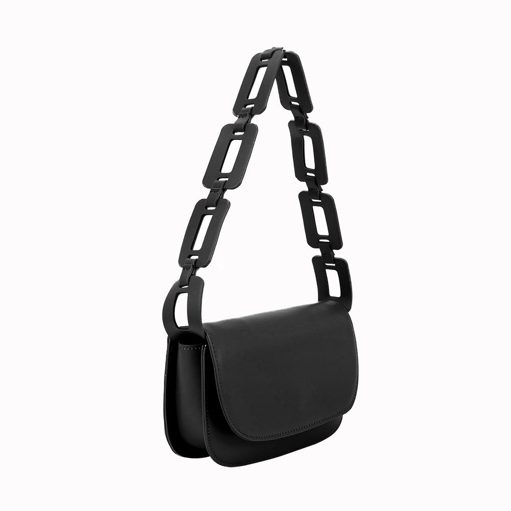 Inez Black Vegan Leather Shoulder Bag | Melie Bianco