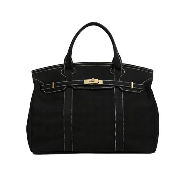 The Boatkin Canvas Tote – Canvas Bag Solid Black & Gold Hardware