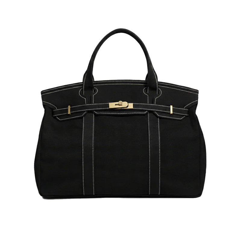 The Boatkin Canvas Tote – Canvas Bag Solid Black & Gold Hardware