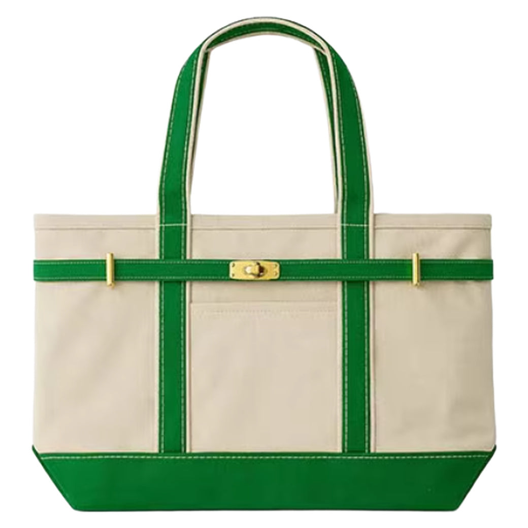 Canvas Boat Tote Green Trim Collapsible Carryall