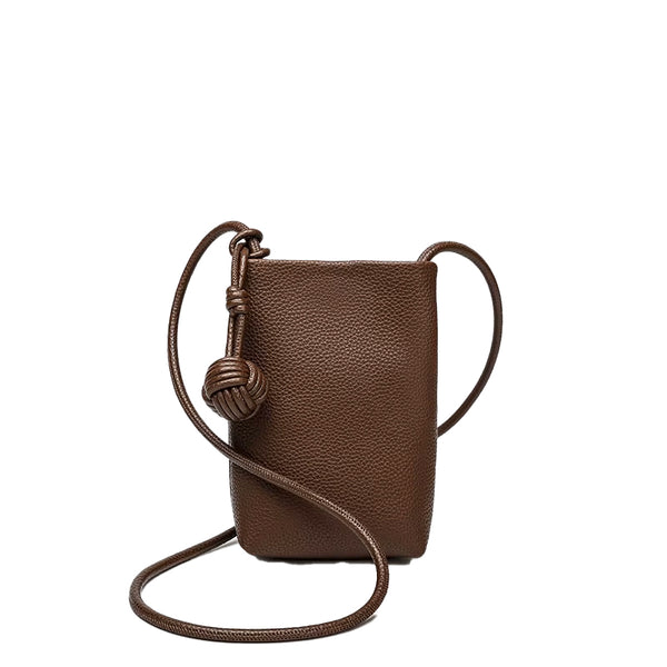 Chocolate Vegan Leather Phone Crossbody Bag With Knot Strap, Lightweight & Stylish | RIDGEblvd